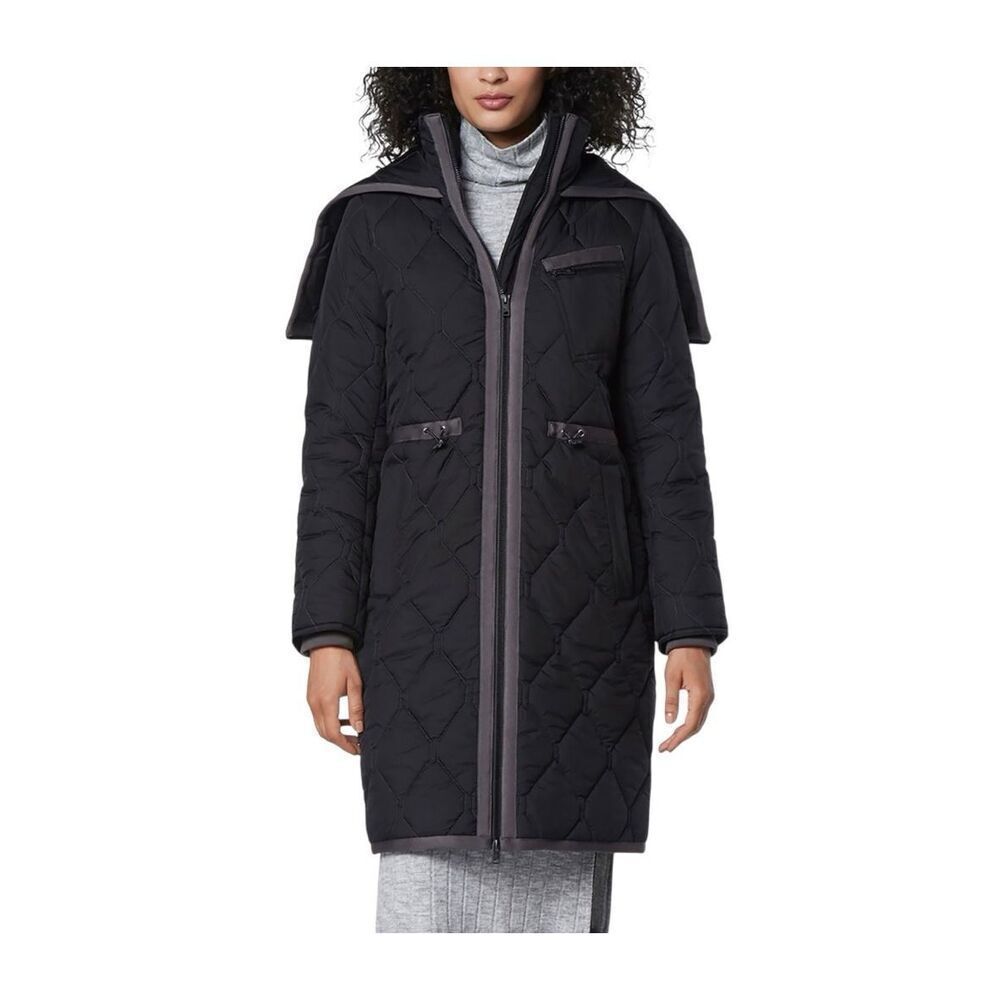 Andrew Marc Savoy Quilted Parka Coat Small Black Hooded Long Puffer Winter NWT